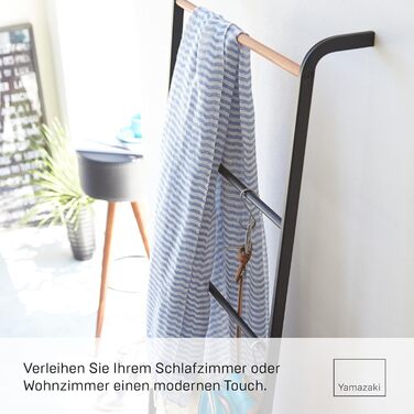 Yamazaki 2813 TOWER Leaning Clothes Rack, Black, Steel/Wood, Minimalist, 45 x 24 x 160 cm