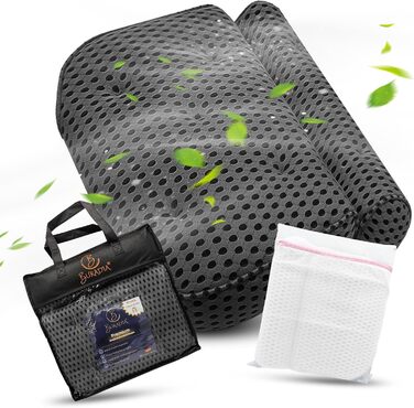 Bath Pillow including Wash Bag - Ultimate Comfort and Relaxation with Latest Air Mesh Technology - Bath Cushion for Bathtub with 7 Strong Suction Cups - Neck Pillow/Head Pillow (gray)