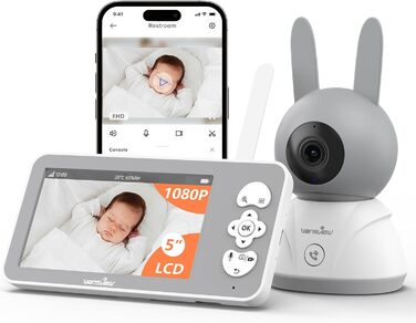Відеоняня Wansview з камерою та APP - 5-дюймовий монітор для дитини без Wi-Fi з камерою для дитини 2.4/5 GHz, нічне бачення, відстеження руху, 2-сторонній аудіо, визначення температури, детекція руху/звуку