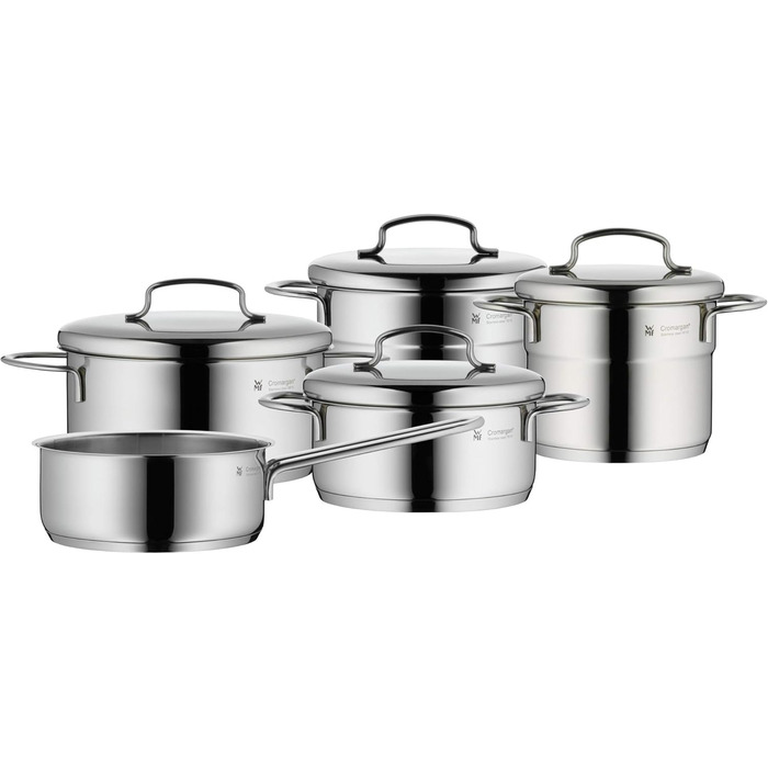 WMF Mini Pot Set Induction Small 5-Piece, Cookware Set with Metal Lids, Cromargan Stainless Steel, Stackable Pot Set, ideal for small portions