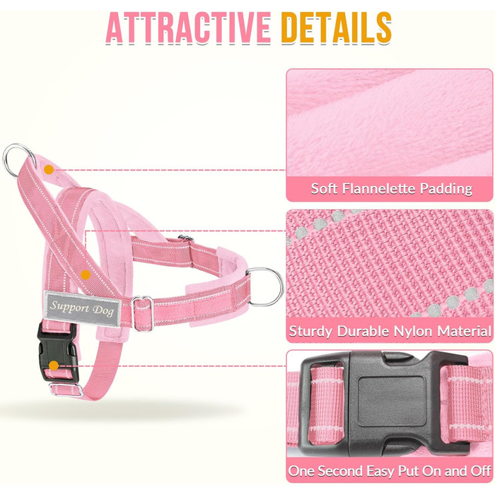 Нашийник для собак середнього та великого розміру з поводком 1,55-1,7 м, м'який та світловідбиваючий, регульований, анти-тяга, для прогулянок (L, Рожевий)