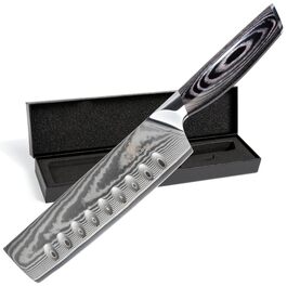 Ніж кухонний Wolfblood PRO Nakiri Damast XL 31 см, сталь Дамаск 67 шарів, 62 HRC, дерев'яна ручка, подарункова коробка