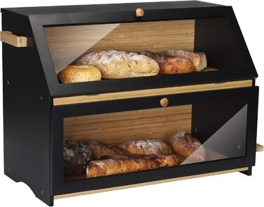 Чорний контейнер для хліба Leader Accessories з бамбука, 2 яруси, 32x32x34 см