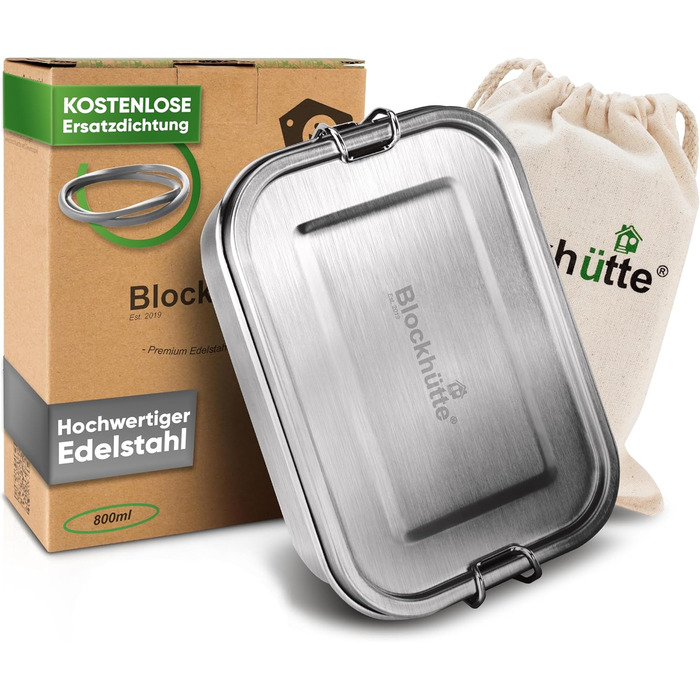 Premium Stainless Steel Lunch Box I 800ml I for Children, including 3 Compartments and Replacement Seal I The food container with 2 dividers is leak-proof I Small lunch box