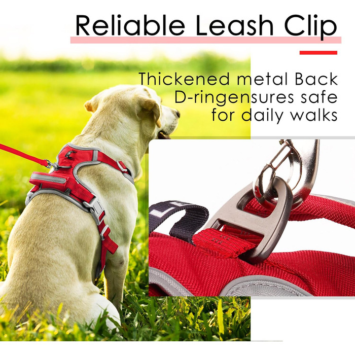 Шлейка для собак ThinkPet No-Pull, дихаюча, для малих, середніх та великих собак, регульована, м'яка, для прогулянок, безпечна, з контролем, з підкладкою, світловідбиваюча, червона, з повідком 150 см, розмір M