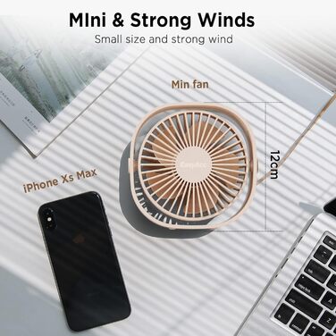 EasyAcc USB вентилятор: компактний настільний вентилятор з 3 швидкостями, 360° обертання, 2 роки гарантії, для офісу, дому, Beige