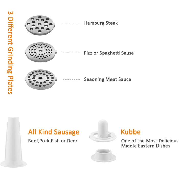 М'ясорубка електрична COOCHEER багатофункціональна 2000 Вт з насадками для ковбас, кеббе, овочів та тіста (Чорна)