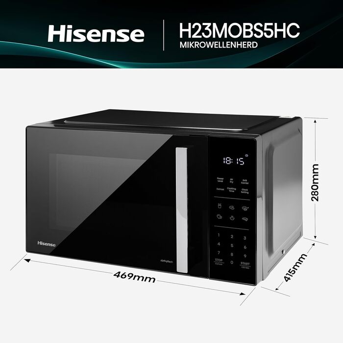 Мікрохвильова піч Hisense H23MOBS5HC 23 л, 900 Вт, AirFry, 4 в 1, чорна