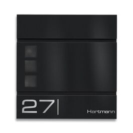 Поштова скринька Metzler Cube антрацит RAL 7016 з лазерним гравіруванням адреси та номера будинку, з відділенням для газет, вікном. Розмір 37x37x10.5 см