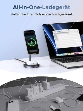 Бездротовий зарядний пристрій UGREEN Zapix Qi2 Magnetic 2-в-1, 15W, сумісний з MagSafe для iPhone 15/14/13/12 та AirPods, регульований на 90°