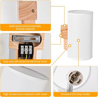 Стійка лампа Gleonlux з дерева, вінтажний стиль, E14, бохо, індустріальна для дому, 10x13.3x18 см