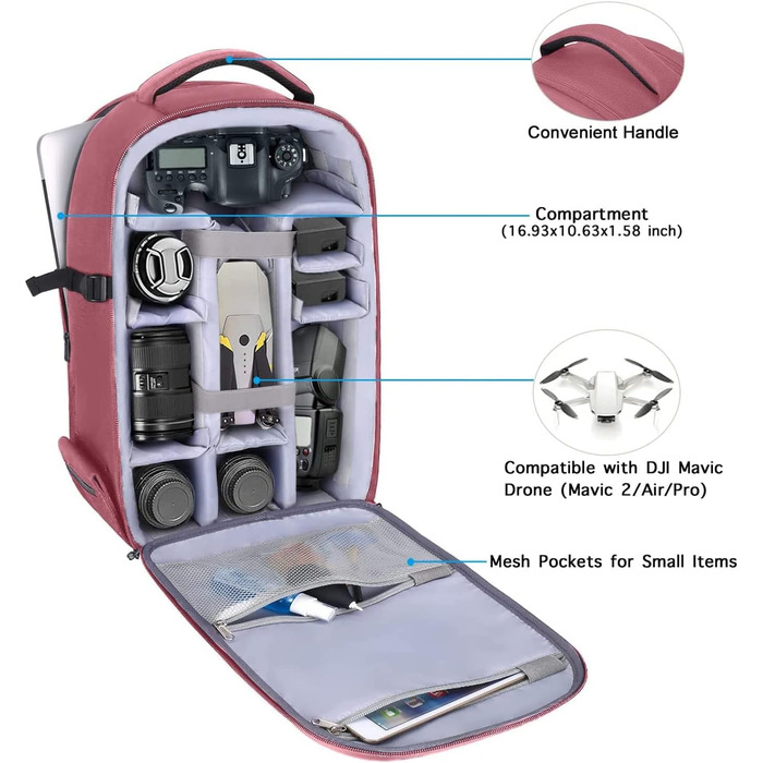 MOSISO Рюкзак для камери, DSLR/SLR/беззеркальна фототехніка, 15-16 дюймів, водонепроникний, з відділенням для штатива та ноутбука, сумісний з Canon/Nikon/Sony, (Пилно-рожевий)