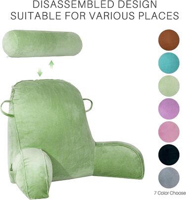 Подушка для читання з велюру, підтримка спини та рук для дорослих, кругла подушка для ліжка, з кишенею та знімним чохлом (зелена)