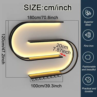 Настінна вітрина для вина, напівкругла багатоярусна з тримачами для келихів, з заліза, для кухні, бару, кафе (без лампочок), чорна, 180*20*120 см