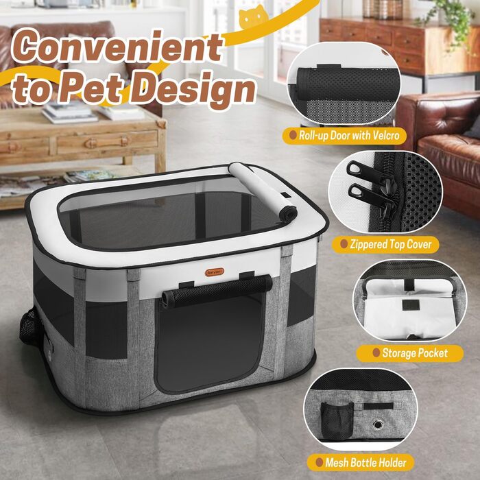 Клітка-манеж для тварин, розкладний загон для кошенят та цуценят, клітка для собак, манеж для цуценят для дому, переносна клітка з сумкою, намет, для відпочинку на природі, кемпінг, розмір L (СІРИЙ, розмір S:)