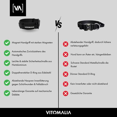 Тактичне нашийник для собак, 5 см: міцний нейлон, магнітна ручка, надійна застібка, для великих собак (5 см/XL = 50-70 см, Чорний)