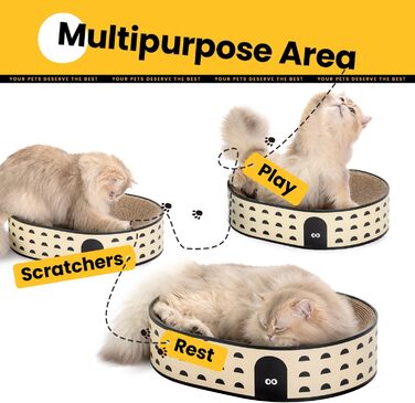 Кігтеточка для котів Conlun 2-в-1: овальна, з мискою та гніздом, з гофрокартону, 43x33x10 см