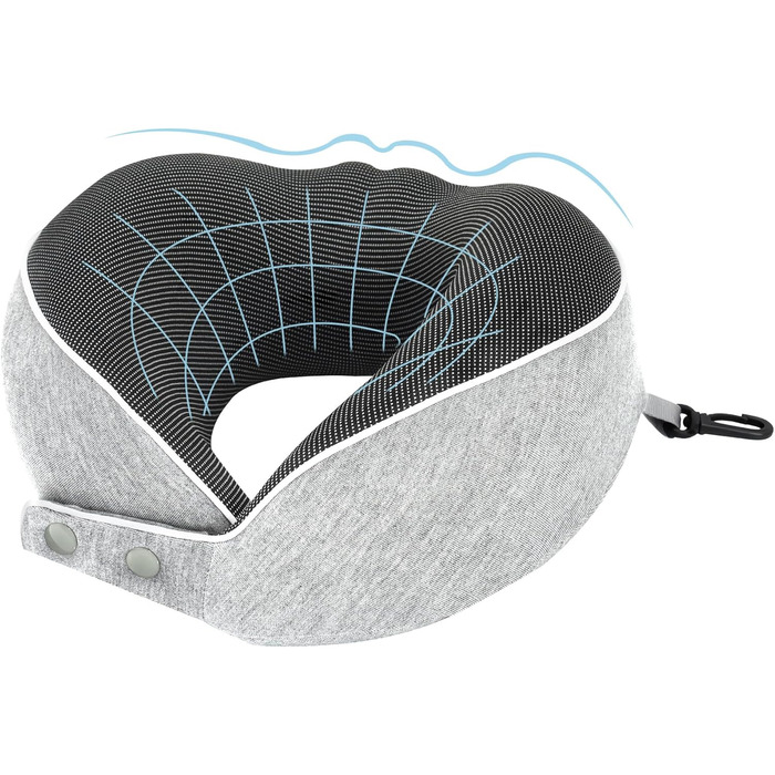 Подушка для шиї Comfy для подорожей: регульована подушка з memory foam, 3D-маска для сну, підтримка 360°, для літака, авто, поїзда (світло-сіра)