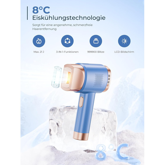 Пристрій для епіляції IPL з охолодженням 8°C, 9 рівнів, 600 нм червоне світло, LCD-екран, для жінок та чоловіків, обличчя, руки, бікіні-зона, тіло