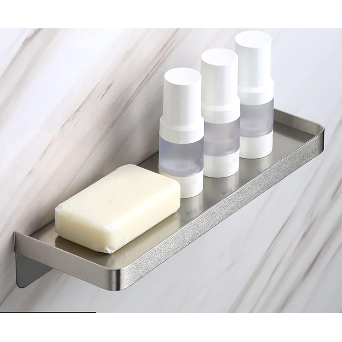 Self-adhesive bathroom shelf, stainless steel, wall mount, shower shelf, rust-proof storage for bathroom & kitchen, brushed finish