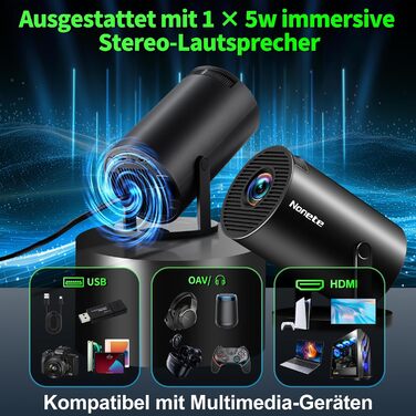 Портативний проєктор Mini Beamer 4K з WiFi 6, Bluetooth 5.2 та Android, 1080P Full HD, автоматична корекція трапеції, підтримка PC/HDMI/USB, з пультом та мишкою, чорний
