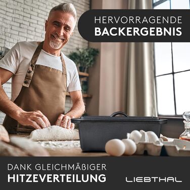 LIEBTHAL Loaf Pan with Lid - Precision-Fitting Non-Stick Silicone Insert - Pre-Seasoned Cast Iron Pot 3.5 L - Casserole Dish for Baking, Roasting, and Braising