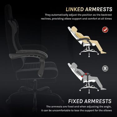WOLTU Gaming Chair with Massage Function, Computer Chair with Pocket Spring Cushion, Ergonomic Gamer Recliner, Swivel Chair with Headrest, Lumbar Pillow, Footrest, Mesh Fabric, Black+Grey, GS15szg Black+grey Mesh Fabric