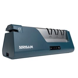 Електричний точило для ножів Messerschärfer – 2-ступенева система шліфування, для кухонних та керамічних ножів, з кутозапобіжником, професійний (Білий/Синій)