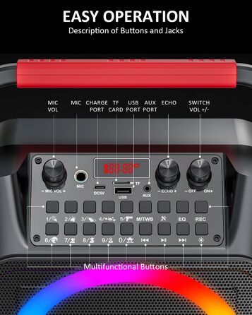 Портативна караоке-машина з 2 мікрофонами та LED-підсвіткою, Bluetooth, AUX, USB, TF, TWS, для вечірок та подарунків (дорослим та дітям)
