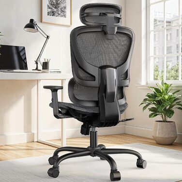 Офісний стіл Noblewell з високою спинкою, комп'ютерне крісло з сітчастої тканини з підтримкою попереку, 3D-підлокітники, подвійна спинка та регульована підголівник