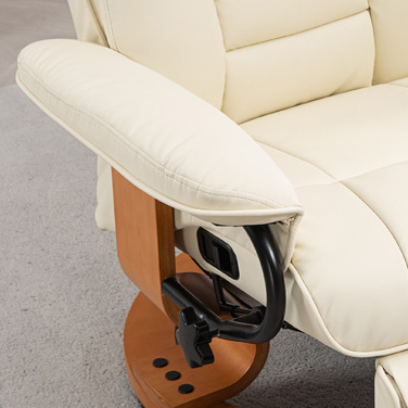 HOMCOM Reclining Swivel Armchair, TV Chair with Reclining Function and Footrest up to 150 kg, Faux Leather in Cream White for Living Room