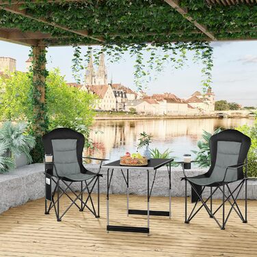 Набір 2 складаних стільців WOLTU для кемпінгу, риболовлі, саду, тераси, чорний + темно-сірий