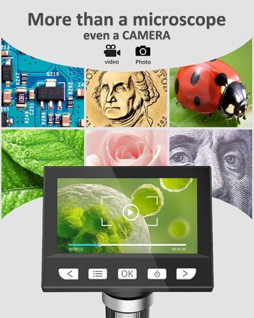 Цифровий мікроскоп AOPICK з LCD екраном, 50X-500X, 4.3 дюйми, 1080P, USB, 8 LED, для дорослих/дітей, сумісний з MacOS Windows (білий)