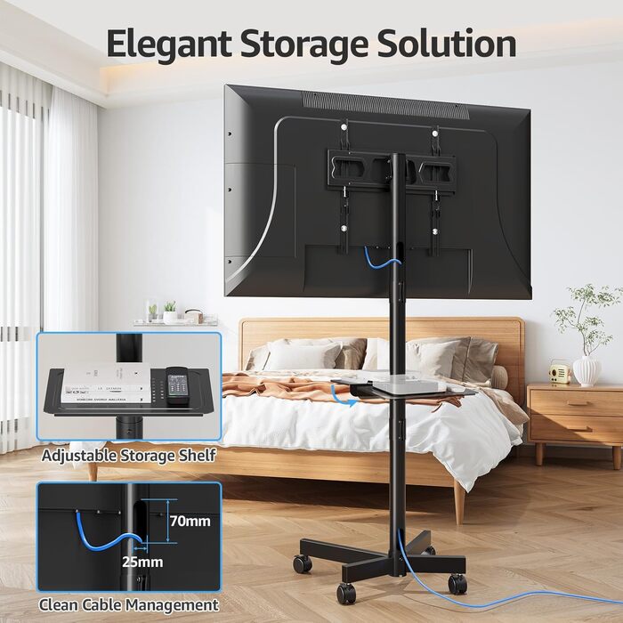 Телевізійна тумба MOUNTUP на колесах для LED/LCD/Plasma телевізорів 23-60 дюймів, до 35 кг, VESA 400x400 мм, з регулюванням висоти та нахилу