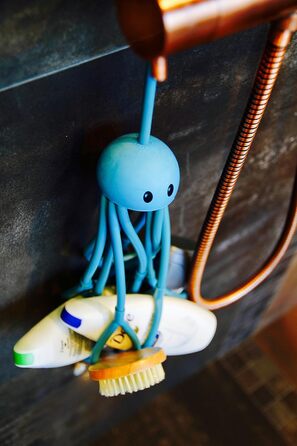 Тримач для шампуню та гелю Formverket Octopus, без свердління, синій латекс, 9 регульованих петель