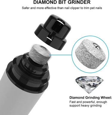 Шліфувальник кігтів для собак, ножиці для кігтів 40 дБ супер-тихі для собак та котів маленьких та середніх порід, птахів (без LED-підсвічування), білий (чорний & LED)