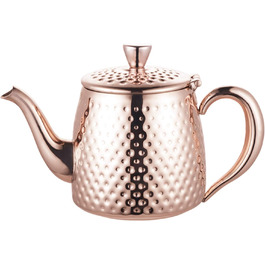 Café Olé Sandringham Teapot with Hammered Finish made from high-quality 18/10 stainless steel and a copper surface – 18oz, 0.5L, drip-free pouring, hollow handles