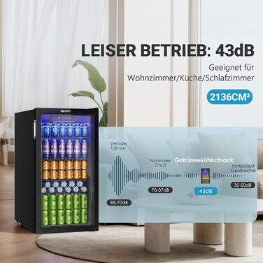 Міні-холодильник EUHOMY на 126 банок з дверцятами зі скла, чорний, з регульованими полицями, 90л, для дому/бару/офісу