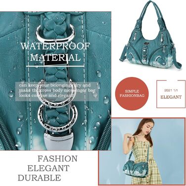 Сумка жіноча Angel Kiss Hobo з PU шкіри блакитно-зеленого кольору з багатьма відділеннями