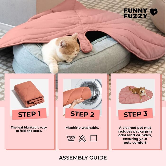 М'який килимок для собак та котів FUNNY FUZZY, двосторонній, з принтом листя, машинне прання, для ліжка, дивана, підлоги, захист меблів, гінкго-жовтий (антуріум рожевий)