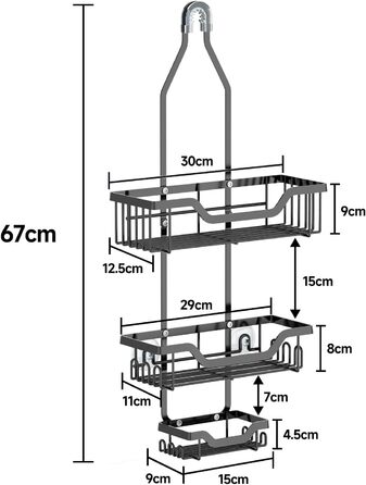 Поличка для душу без свердління, чорна. Настінна поличка для душу з 3 кошиками для шампуню та гелю для душу (Стиль B)