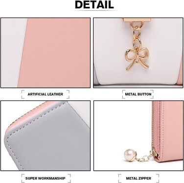 Сумка жіноча Miss Lulu середнього розміру з PU шкіри, рожево-сіра, з плечовим ременем для офісу, школи, подорожей та покупок