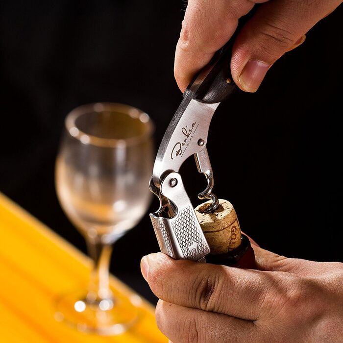 Ніж для офіціантів з нержавіючої сталі - професійний штопор для ресторанів з відкривачем пляшок та різаком фольги + електронна книга з порадами щодо вина (чорний)