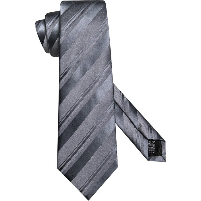 Комплект краваток для чоловіків Hi-Tie: краватка, нагрудна хустинка, кравецькі шпильки, запонки, формальний шовк, для весілля та свят (смугастий темно-сірий)