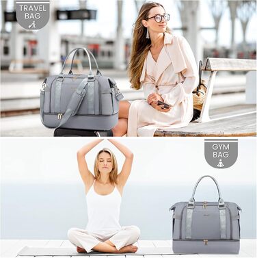 Спортивна сумка LOVEVOOK для подорожей, жіноча дорожня сумка-мішок, Weekender з косметичкою, відділенням для взуття та мокрих речей, водонепроникна, 37L, сіра