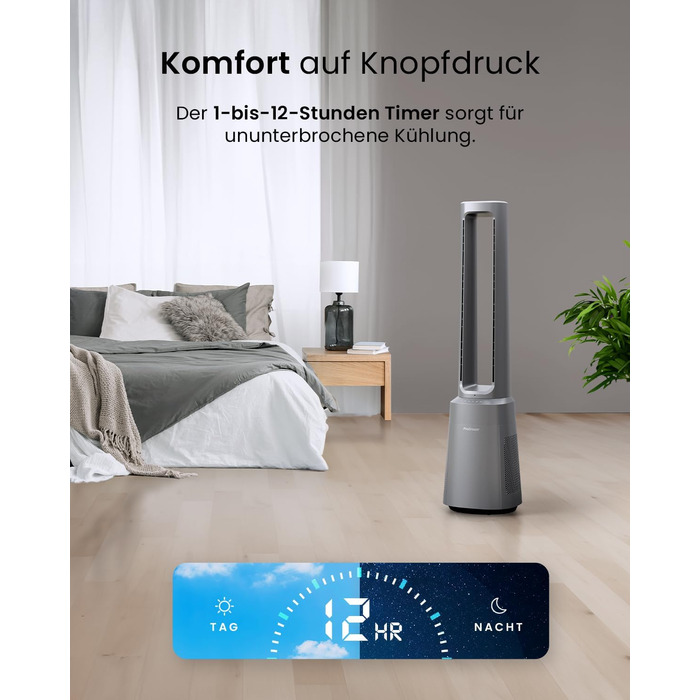 Вентилятор Pro Breeze OmniAir 105 см з очищувачем повітря: осциляція 75°, пульт, HEPA 13, LED дисплей, 10 швидкостей, тихий, 5 режимів (срібний)