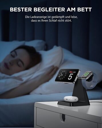 Бездротовий зарядний пристрій MagSafe 3-в-1 для iPhone: зарядка для Apple Watch та AirPods, сумісний з iPhone 16/15/14/13/12 (Білий/Чорний)