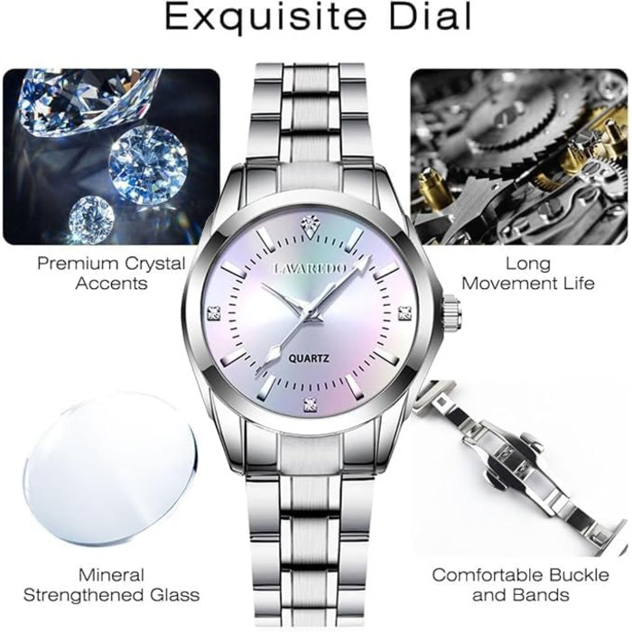 Жіночий аналоговий кварцовий годинник з нержавіючою сталею, 3 стрілки, корпус 27 мм, багатокольоровий