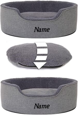 Lionto Dog Bed with Reversible Cushion and Washable Cover, Stable Dog Basket with Anti-Slip Studs, 92x72 cm, Cozy Pet Bed for Dogs and Cats with Plush, (Grey, L 83 x W 63 x H 27 cm (with name tag))