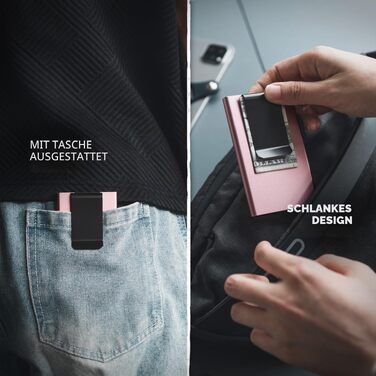 Мінімалістичний гаманець для карток VULKIT з RFID-захистом та Pop-Up механізмом, тонкий кредитний картхолдер з грошовою затискачкою (Колір: Rose Gold)